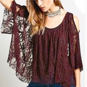 Free People Lost in Austin Purple Lace Top Small